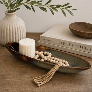 Abode Pottery Olive Tray Stoneware 14in Brown Tortoise Shell Earthy Granola Boho